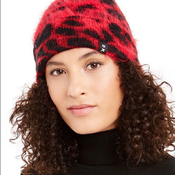 Dkny Accessories - DKNY NWT Red Animal Leopard Print Beanie